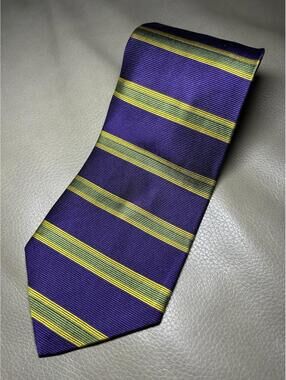 Brooks Brothers Makers 100% Silk Tie Purple Gold Green Horizontal Stripes BB5
